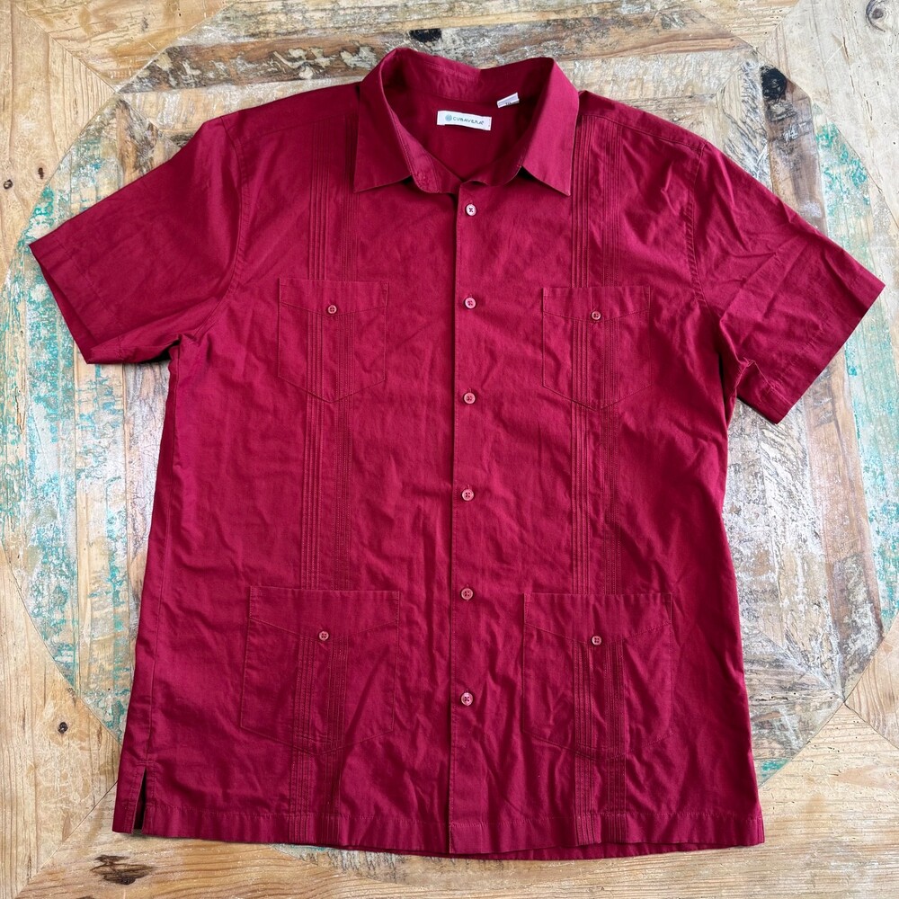 Cubavera short sleeve Guayabera shirt XL burgundy Cuban 4 pocket Resort pintuck